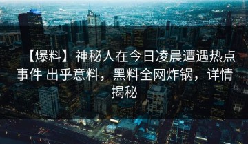 【爆料】神秘人在今日凌晨遭遇热点事件 出乎意料，黑料全网炸锅，详情揭秘