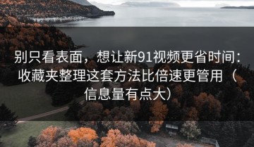别只看表面，想让新91视频更省时间：收藏夹整理这套方法比倍速更管用（信息量有点大）