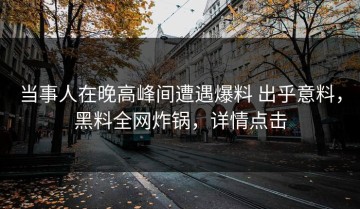当事人在晚高峰间遭遇爆料 出乎意料，黑料全网炸锅，详情点击