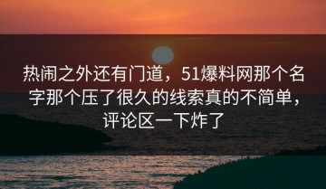 热闹之外还有门道，51爆料网那个名字那个压了很久的线索真的不简单，评论区一下炸了