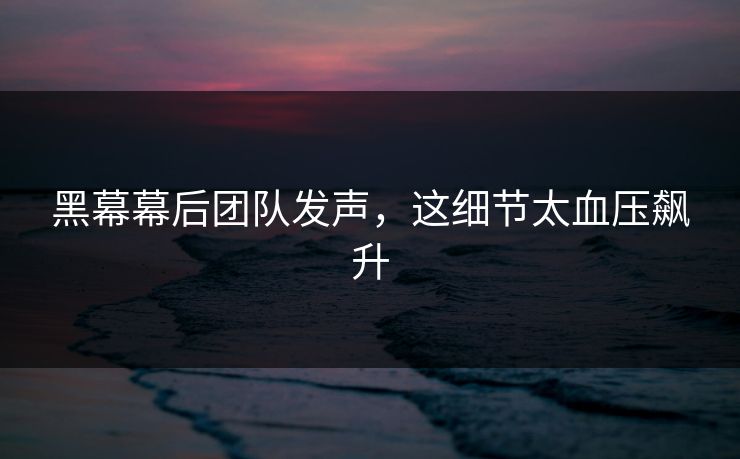 黑幕幕后团队发声，这细节太血压飙升