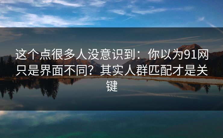 这个点很多人没意识到：你以为91网只是界面不同？其实人群匹配才是关键