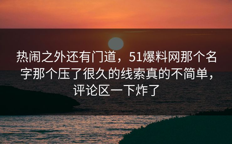 热闹之外还有门道，51爆料网那个名字那个压了很久的线索真的不简单，评论区一下炸了